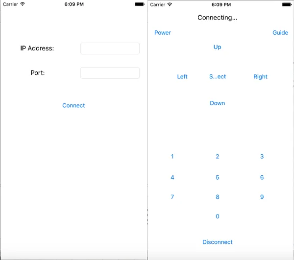 Screenshots of the v1 roomioTV prototype UI